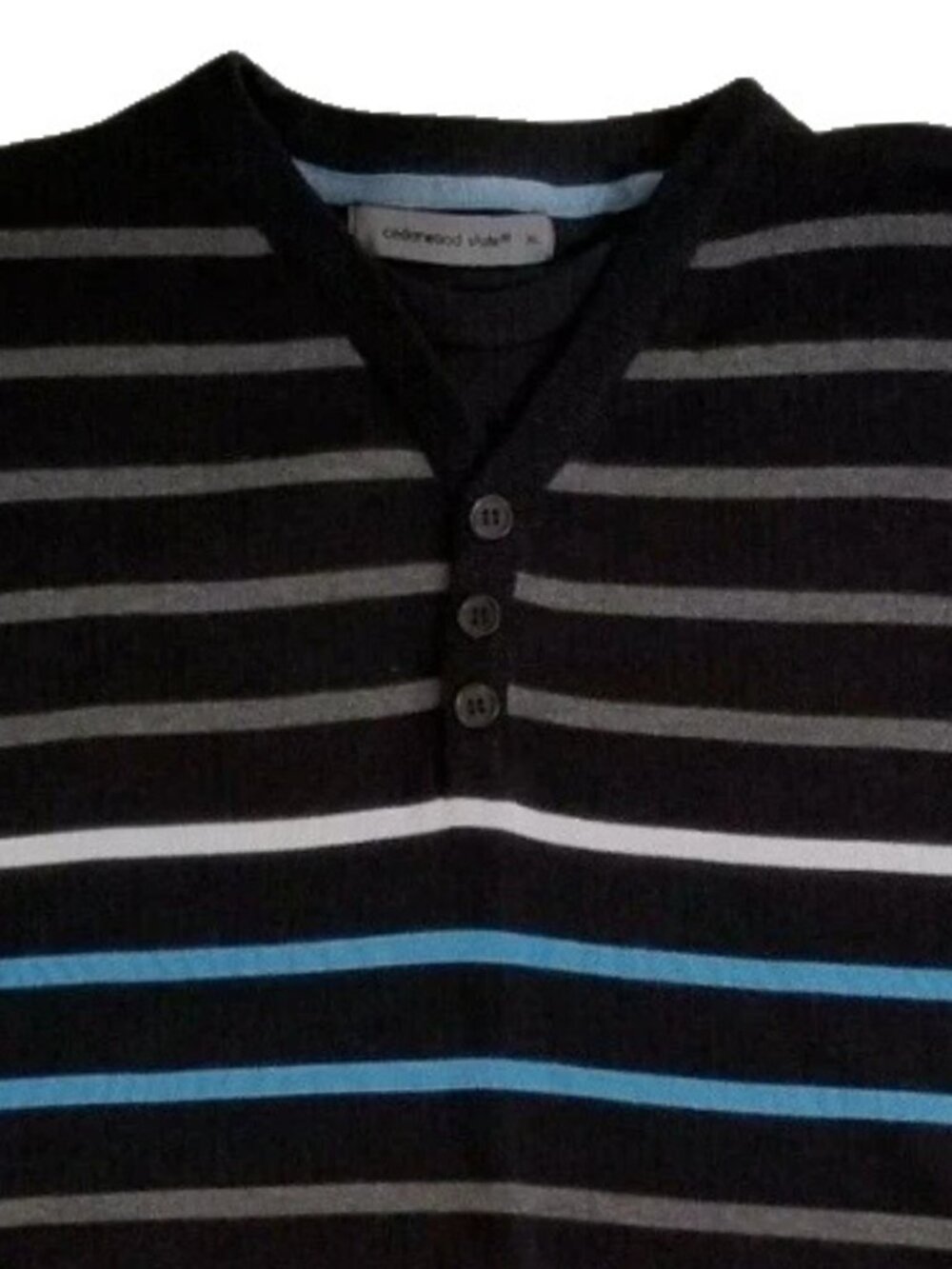 Cedarwood State Sweater Men XL Black Striped Henley Mock Neck Layered Look